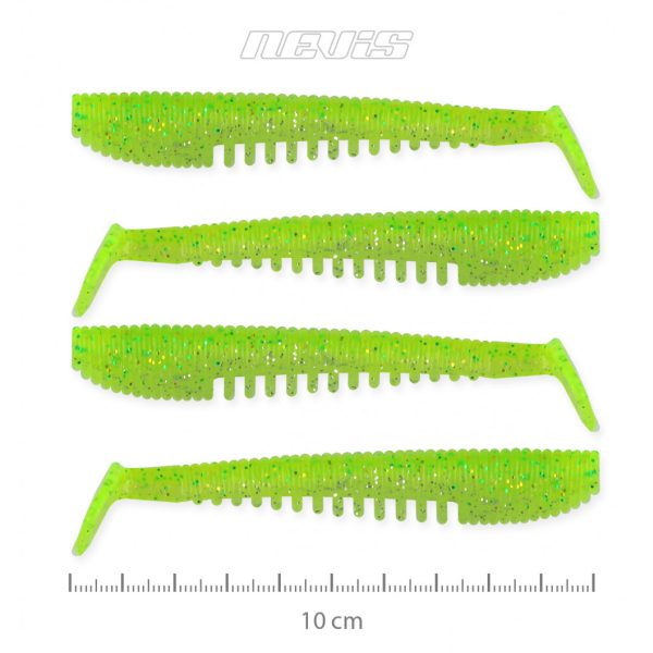 Nevis Impulse Shad 10cm 6,92gr 4pz/conf Paillettes Verde Fluo X2 Esca in plastica