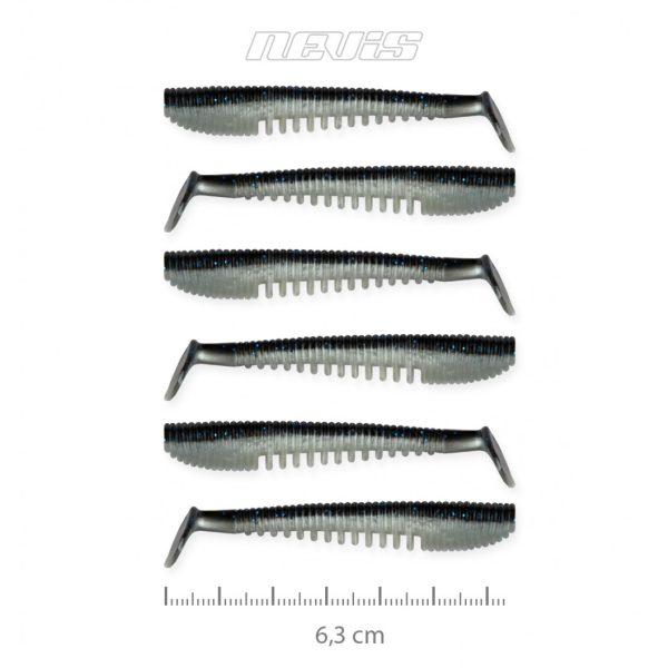 Nevis Impulse Shad 6,3cm 1,77gr 6pz/conf Nero-Argento Esche in plastica