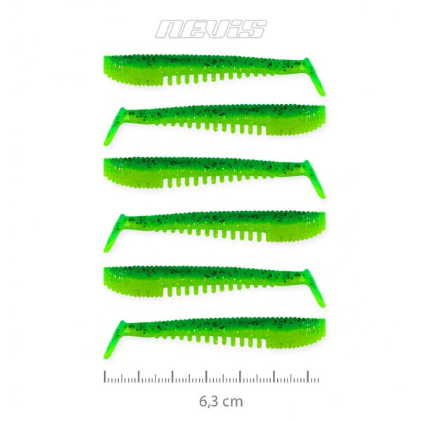 Nevis Impulse Shad 6,3cm 1,77gr 6pz/conf Glitter Verde Esche in plastica