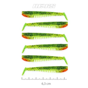   Nevis Impulse Shad 6,3cm 1,77gr 6pz/conf Glitter Verde-Arancio Esche in plastica