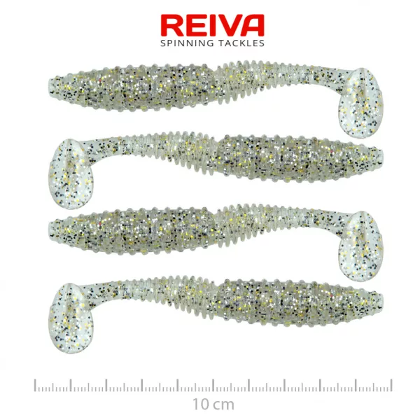 Reiva Zander Power Shad 10cm 7,05gr 4pz/cf (Glitter Argento) Esca in plastica