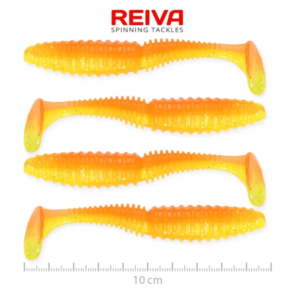 Reiva Zander Power Shad Shiny Orange 10cm Esca in plastica 4 pz