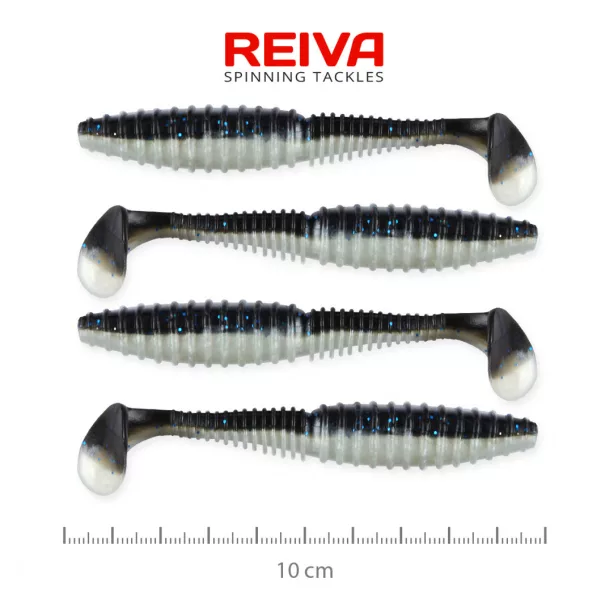 Reiva Zander Power Shad 10cm 7,05gr 4pz/cf (Nero Argento) Esca in plastica