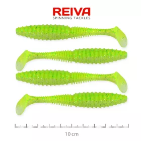   Reiva Zander Power Shad 10cm 7,05gr 4pz/cf (Glitter Fluo Verde I.) Esca in plastica