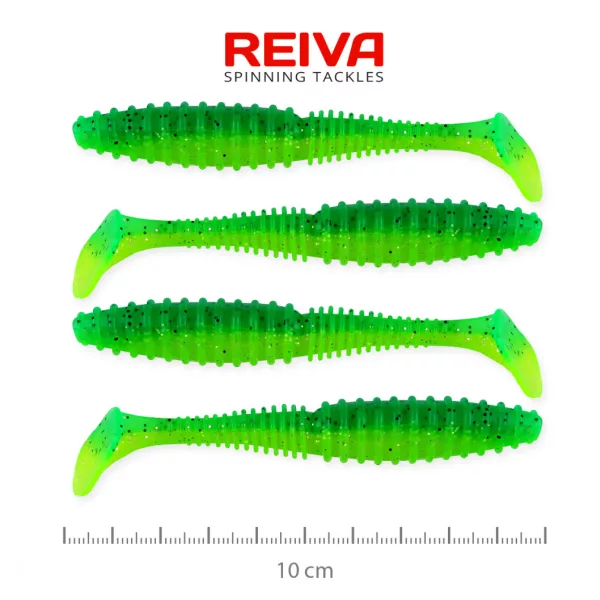 Reiva Zander Power Shad 10cm 7,05gr 4pz/conf (Flitter Verde) Esca in plastica
