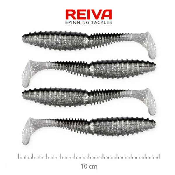 Reiva Zander Power Shad 10cm 7,05gr 4pz/cf (Glitter Argento) Esca in plastica