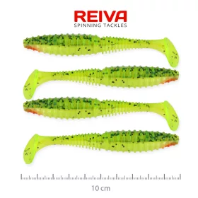   Reiva Zander Power Shad 10cm 7,05gr 4pz/conf (Flitter Verde-Arancione) Esca in plastica