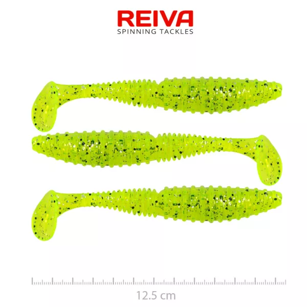 Reiva Zander Power Shad Poppy Green 12,5cm Esca in plastica 3 pz
