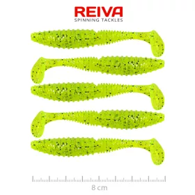   Reiva Zander Power Shad 8cm 3,18gr 5pz/conf (Flitter Verde Fluo II.) Esca in plastica