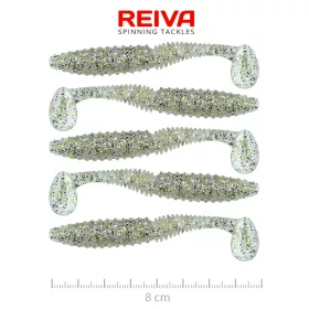   Reiva Zander Power Shad 8cm 3,18gr 5pz/conf (Flitter Argento) Esca in plastica