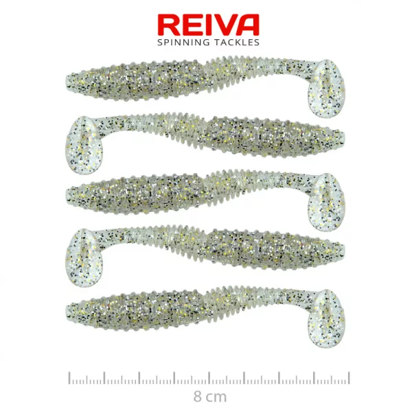 Reiva Zander Power Shad 8cm 3,18gr 5pz/conf (Flitter Argento) Esca in plastica