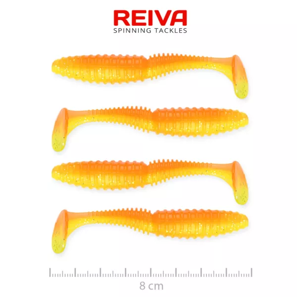 Reiva Zander Power Shad Shiny Orange 8cm Esca in plastica 4 pz