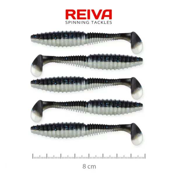 Reiva Zander Power Shad 8cm 3,18gr 5pz/conf (Nero Argento) Esca in plastica