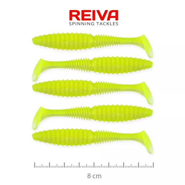 Reiva Zander Power Shad 8cm 3,18gr 5pz/conf (Verde Fluo) Esca in plastica