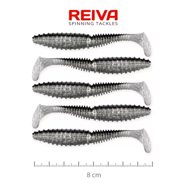 Reiva Zander Power Shad 8cm 3,18gr 5pz/conf (Flitter Argento) Esca in plastica