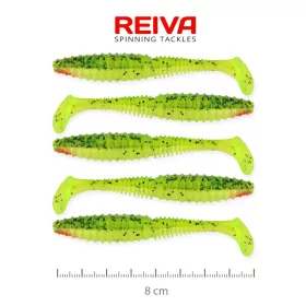   Reiva Zander Power Shad 8cm 3,18gr 5pz/conf (Flitter Verde-Arancione) Esca in plastica