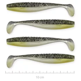   Reiva Flat Minnow Shad 10cm 4pz/conf (Paillettes Nero-Argento) soft bait