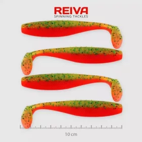   Reiva Flat Minnow Shad 10cm 4pz/conf (Verde-Arancio Glitter) esca in gomma