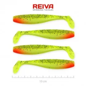   Reiva Flat Minnow Shad 10cm 4pz/conf (Verde-Rosso Glitter) esca in gomma