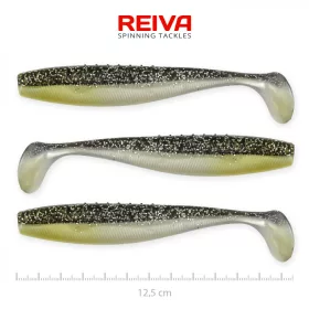   Reiva Flat Minnow shad 12,5cm 3pz/cf (Glitter Nero-Argento) Esca in plastica