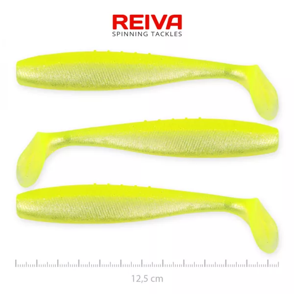 Reiva Flat Minnow shad 12,5cm 3pz/cf (Giallo-Argento) Esca in plastica