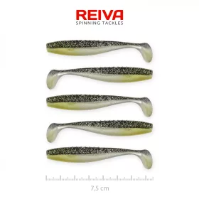   Reiva Flat Minnow shad 7,5cm 5pz/cf (Glitter Nero-Argento) Esca in plastica