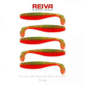  Reiva Flat Minnow shad 7,5cm 5pz/cf (Glitter Verde-Arancio) Esca in plastica