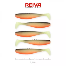   Reiva Flat Minnow shad 7,5cm 5pz/cf (Nero-Bianco-Arancio) Esca in plastica
