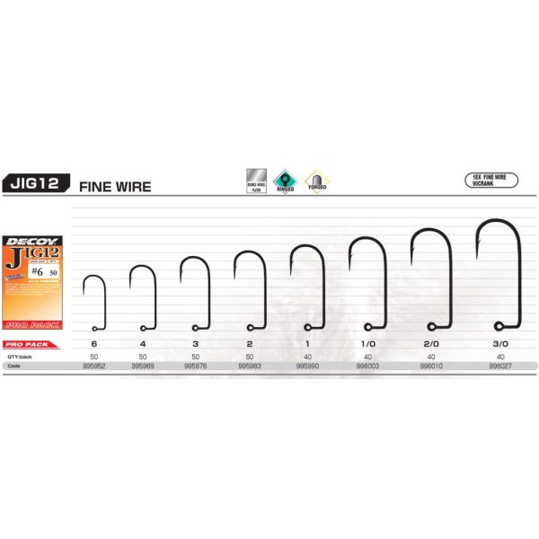 Decoy Pro Pack Jig12 Fine Wire #2 Füles Szakállas Egyágú Jig Horog 50db