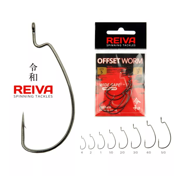 Reiva Offset Worm Nero 4/0 3pz/confezione Con occhiello Barbuto Gancio per pesce predatore