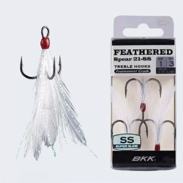 BKK Feathered Spear-21 SS 6 Amo triplo con occhiello, con ardiglione Bianco 3pz