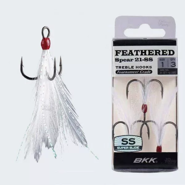 BKK Feathered Spear-21 SS 4 Amo triplo con occhiello, con ardiglione Bianco 3pz