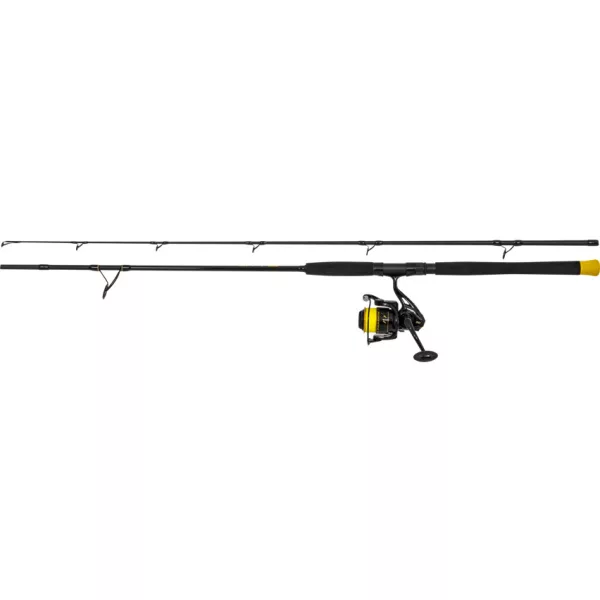 Black Cat Hard Core Combo Spin Rod 2,40m 20-200gr Canna da spinning in 2 pezzi con mulinello Black Passion FD 50 e Filo