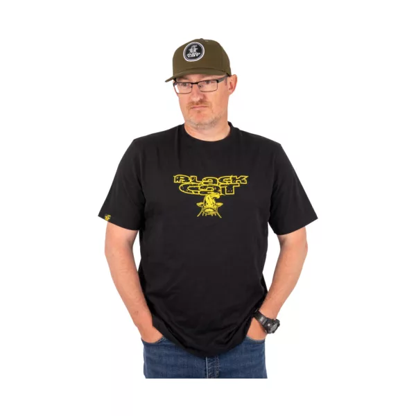 Black Cat Distressed Logo Black Tee Maglietta 2XL