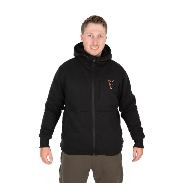 Fox Collection Black-Orange Sherpa Hoody Felpa con cappuccio S
