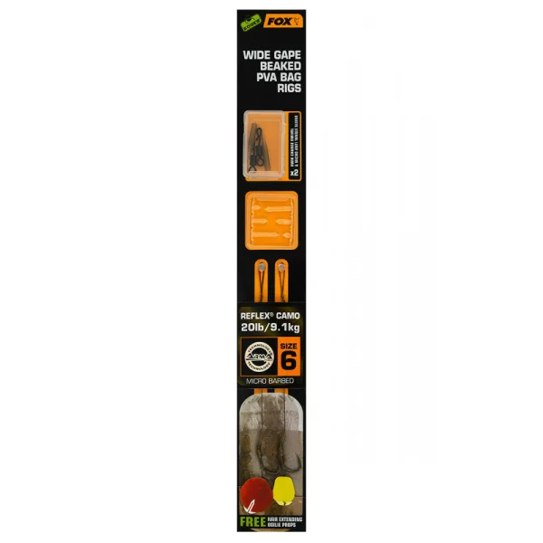 Fox EDGES™ Wide Gape Beaked PVA Bag Rigs 20lb Size 6 Brown & Green Amo pre-legato