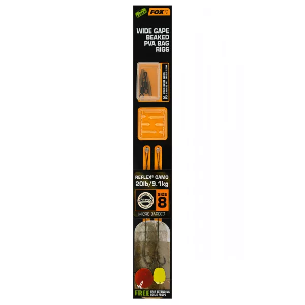 Fox EDGES™ Wide Gape Beaked PVA Bag Rigs 20lb Size 8 Brown & Green Amo pre-legato