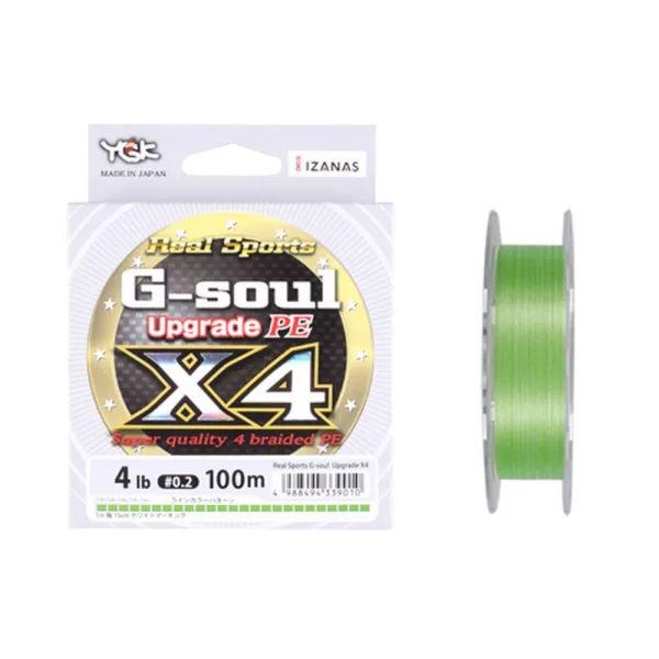 YGK G-soul X4 Upgrade PE - PE0,3(~0,091mm) 150m trecciato a 4 capi, colore verde fluo Trecciato