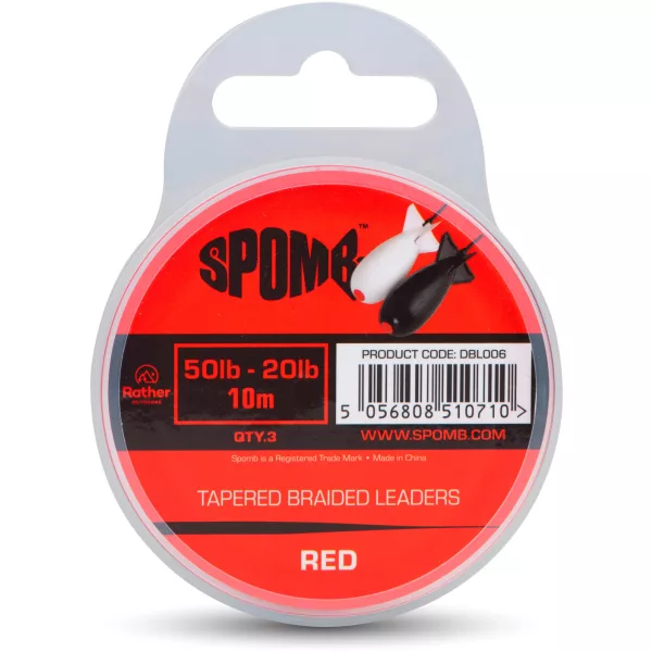 Spomb Tapered Braided Leaders Rosso Intrecciato Affusolato 0,38mm-0,20mm Terminale da lancio 3 pz