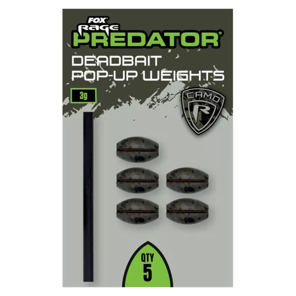Fox Rage Predator Camo Deadbait Pop-up Weights Peso Terminale 3gr 5 pezzi