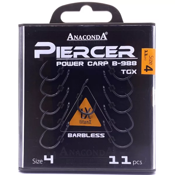 Anaconda Piercer Power Carp B-988 TGX 4 Füles, Szakáll Nélküli Pontyozó Horog 11db