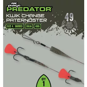   Fox Rage Predator Kwik Change Paternoster Trace 30cm Terminale in filo d'acciaio con Ancoretta taglia 4