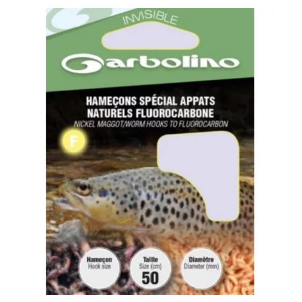 Garbolino Maggot/Caster Hooks To Nylon 18 Anelli, Amo Pre-legato in Monofilo con Ardiglione 10pz