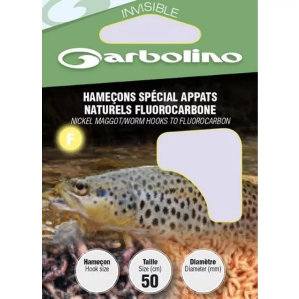 Garbolino Ami Nichel per Bigattini/Vermetti su Fluorocarbon 16 a Paletta, con Ardiglione Prelegati in Monofilo 10pz
