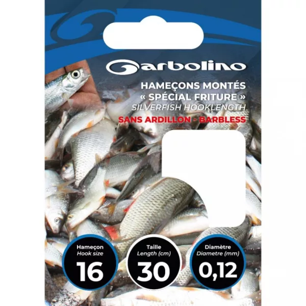 Garbolino Speciale Silvers Ami pre-legati su Nylon 0,10mm 30cm, misura 18 con paletta, senza ardiglione in monofilo 10 pz