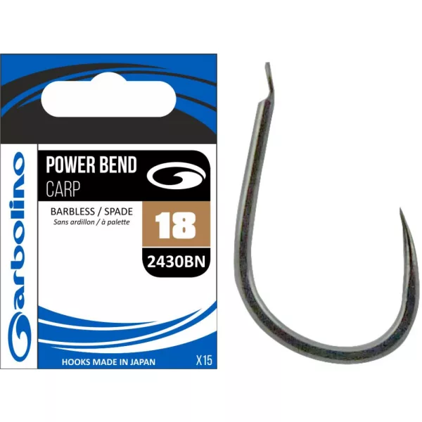 Garbolino - COMMERCIAL MATCH HOOKS - POWER BEND CARP 2430BN - BARBLESS 18 ami