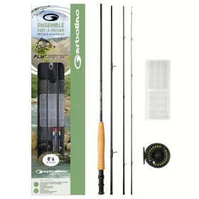   FLY COMBO 86 - #4/5 - ROD + REEL + FLY LINE + BOX + 6 FLIES + CONICAL RIG + LINE CUTTER + NYLON SPOOL Canna da mosca