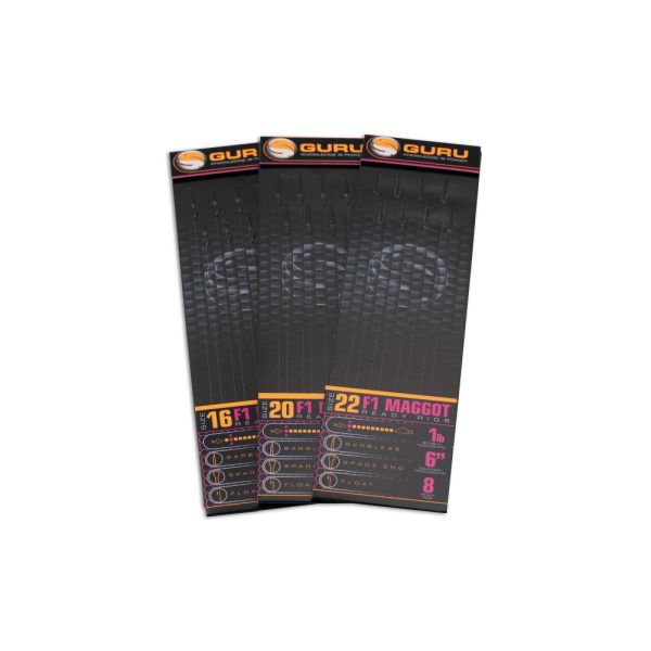Guru F1 Maggot Hook Rig 22 con occhiello, senza ardiglione, amo pre-legato in monofilo 8 pz