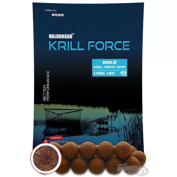 Haldorádó Krill Force Boilie Long Life 20mm Krill Indian Spice Boilies da pastura 700gr