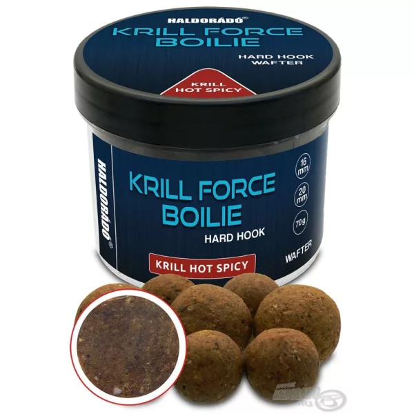 Haldorádó Krill Force Boilie Hard Hook Wafter 16, 20 mm Krill Hot Spicy Boilies da innesco 70gr